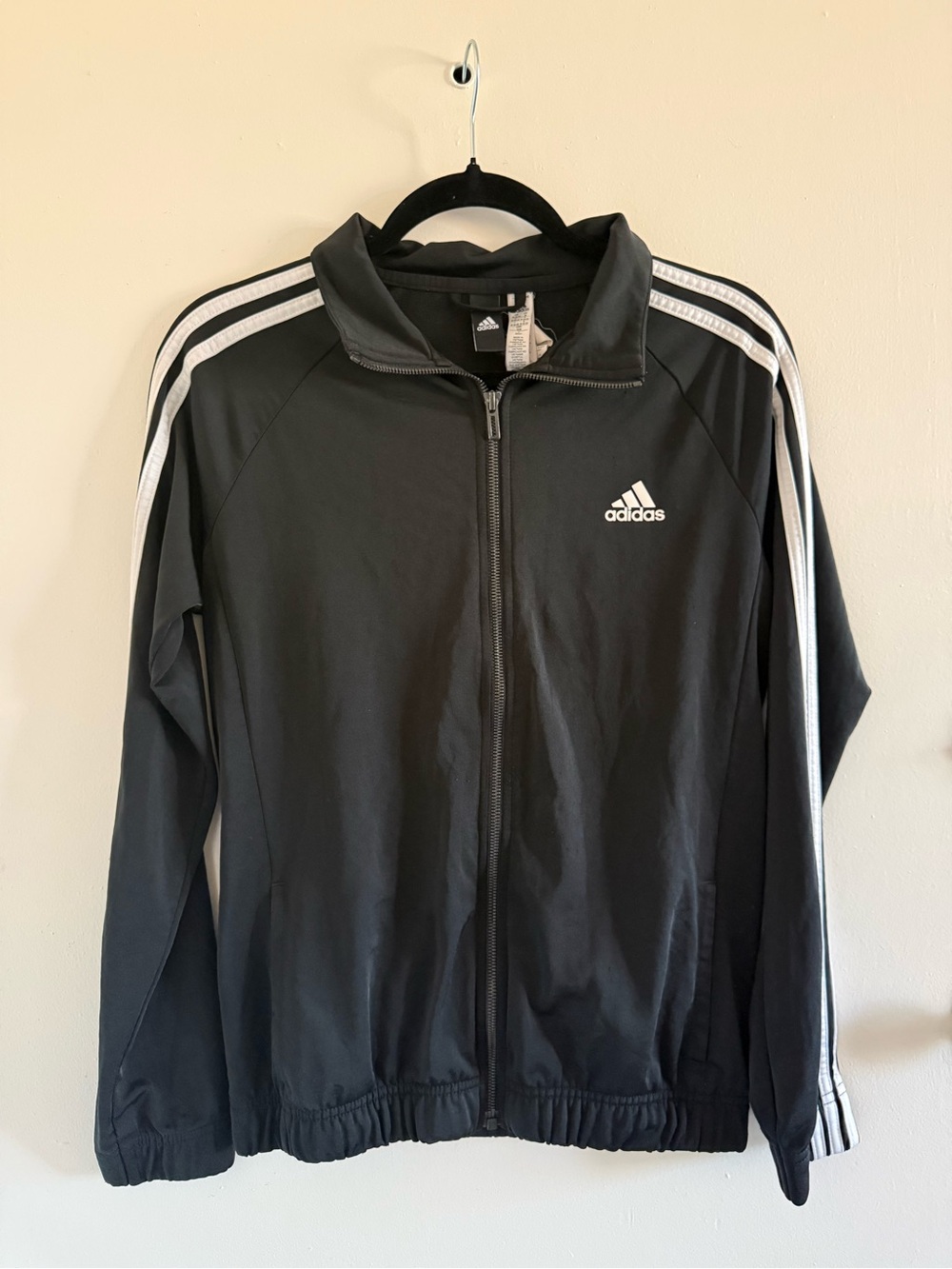 Adidas Black Track Jacket with White Shoulder Stripes